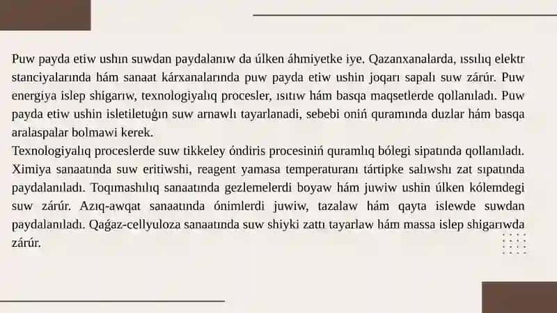 Sanaat kárxanalarında suwdan paydalanıw 3