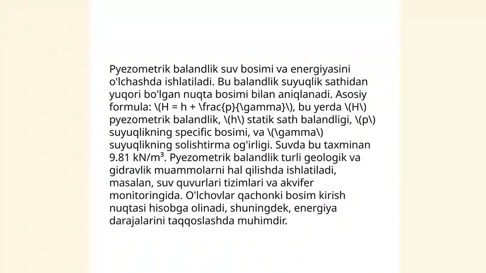 Pezometrik balandlikning asoslari 3