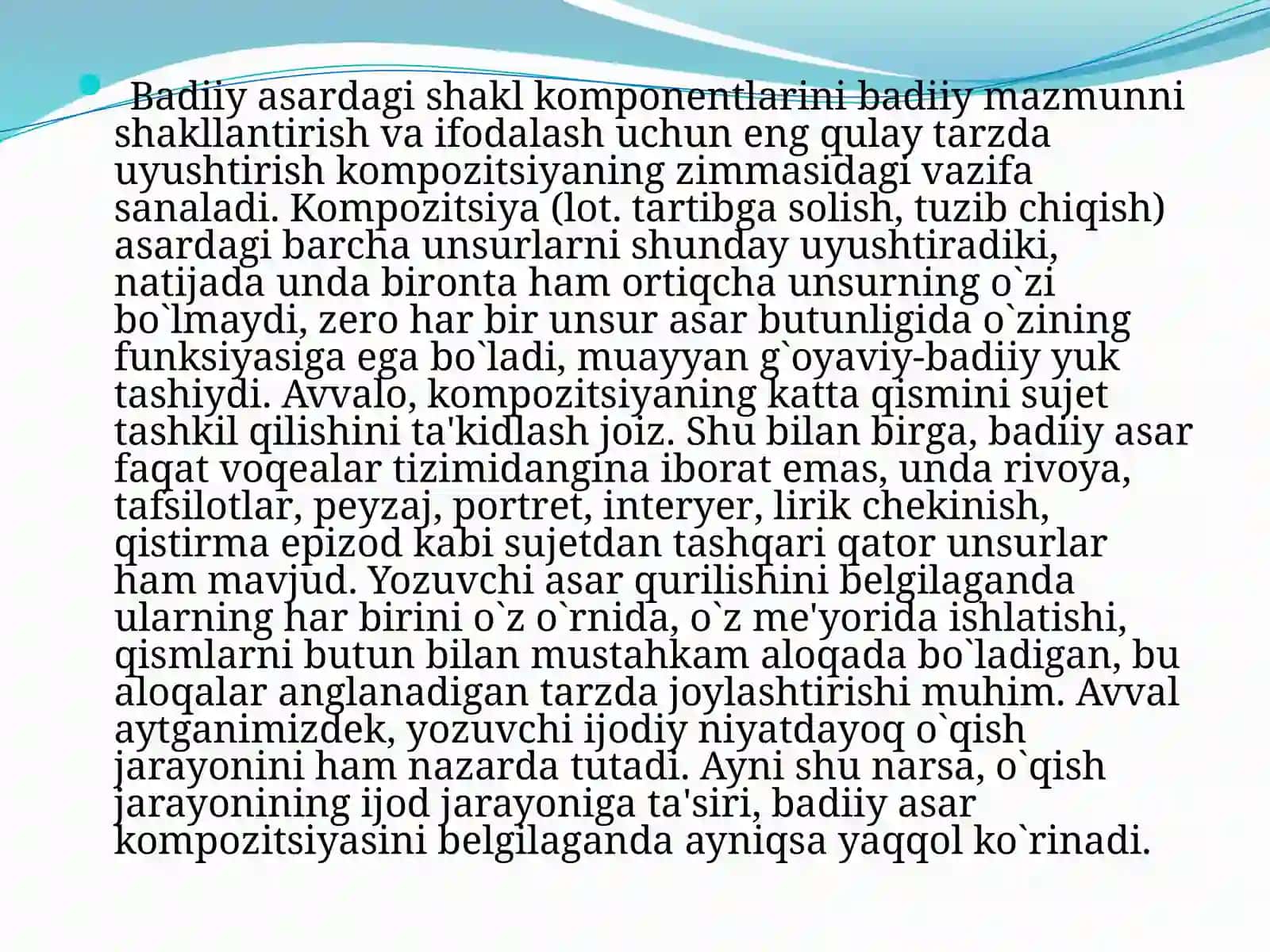 Badiiy asar kompozitsiyasi. Epik asar kompozitsiyasi 3
