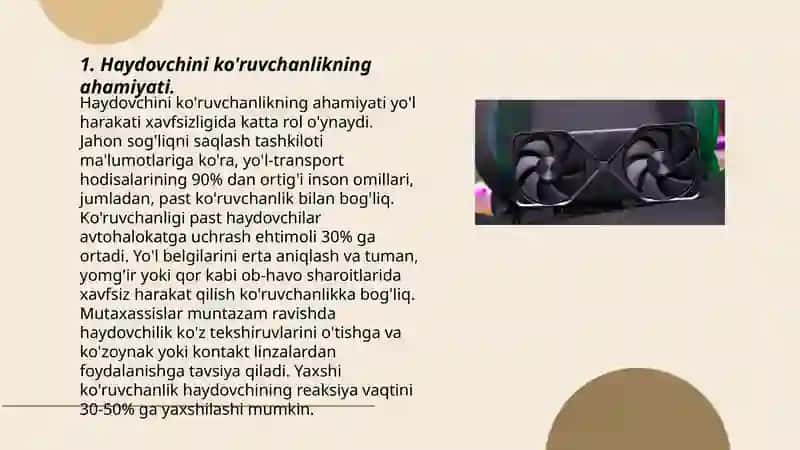 Haydovchini ko'ruvchanligini o'rganish 3