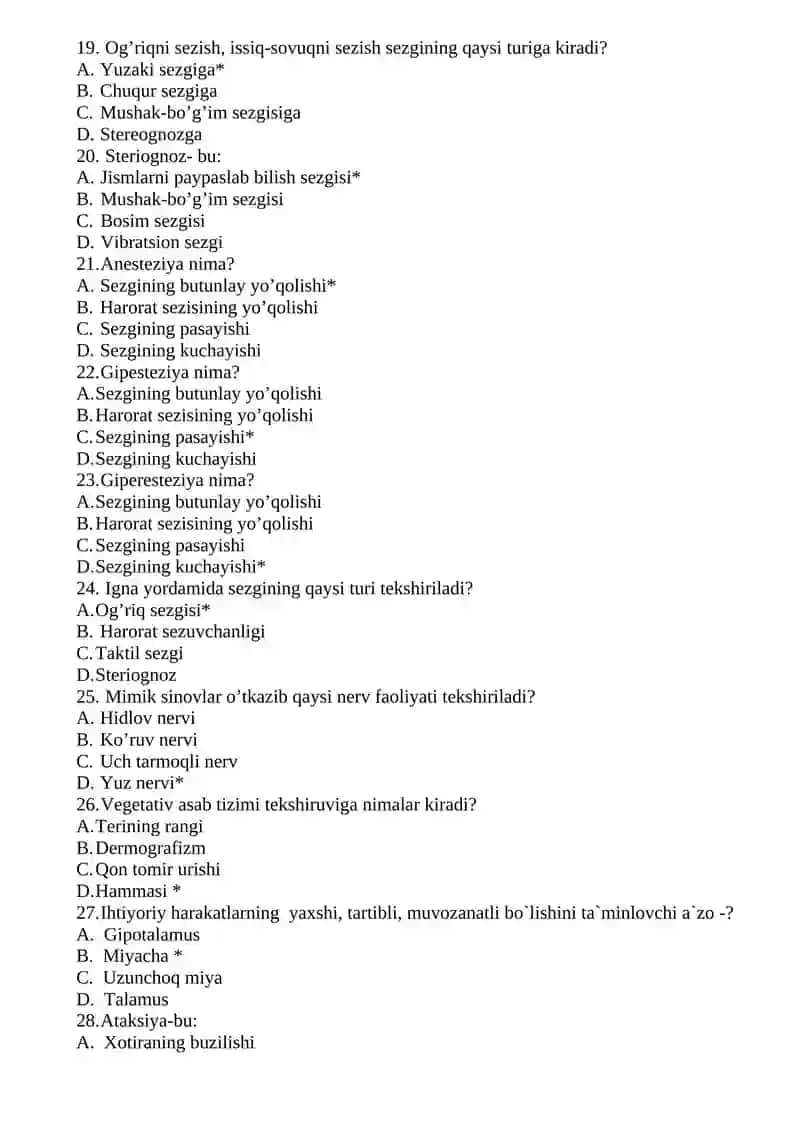 Nevropatologiya va psixiatriya test banki 3