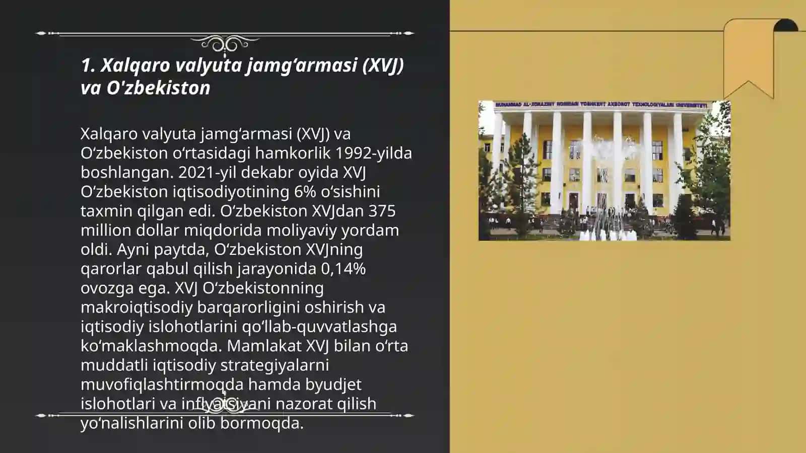 Xalqaro valyuta jamg‘armasi (XVJ) va O'zbekiston 3
