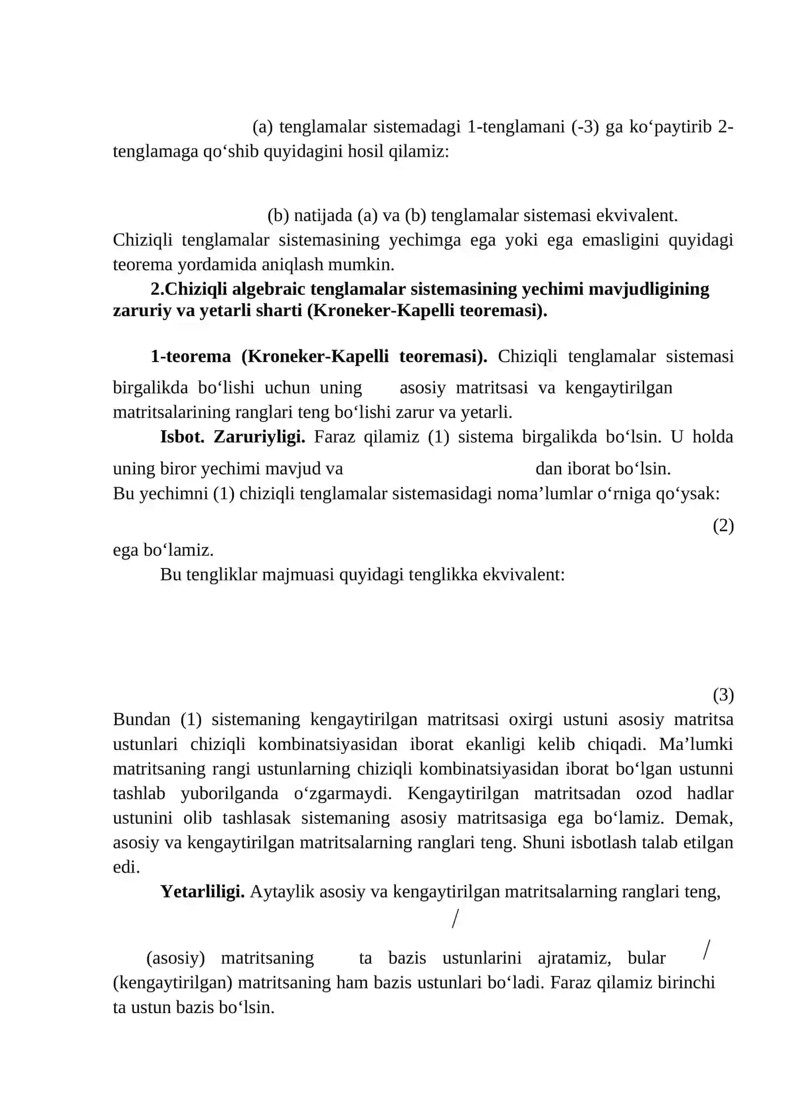 Chiziqli Algebraik Tenglamalar Sistemi va Ularni Yechish Usullari 3