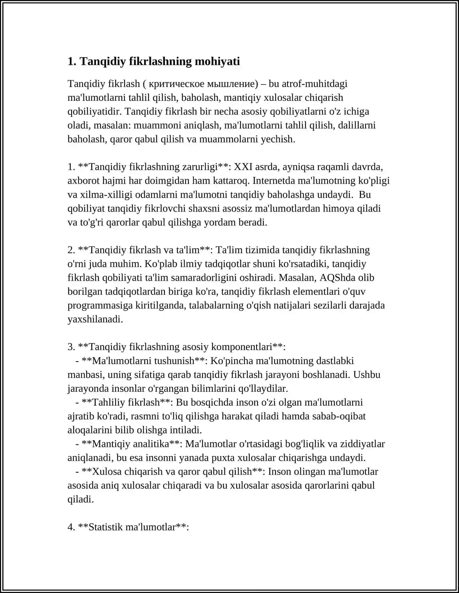 TANQIDIY O'QISH VA ESLATMALAR BILAN ISHLASH 3