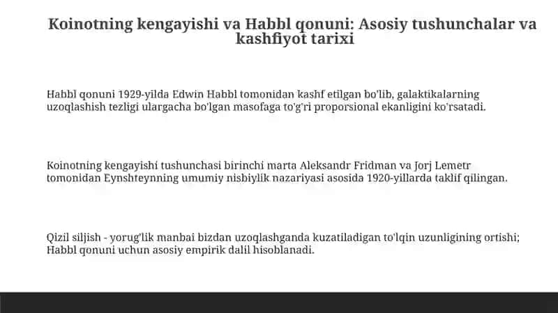 Koinotning kengayishi va Habbl qonuni 3