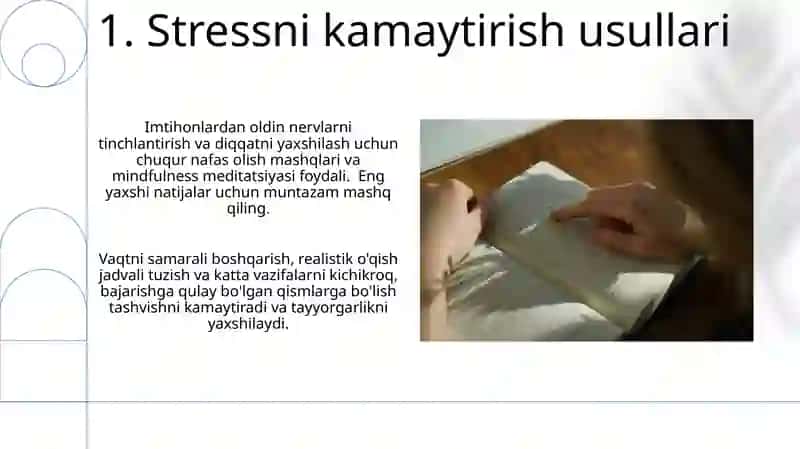 Stressni kamaytirish usullari 3