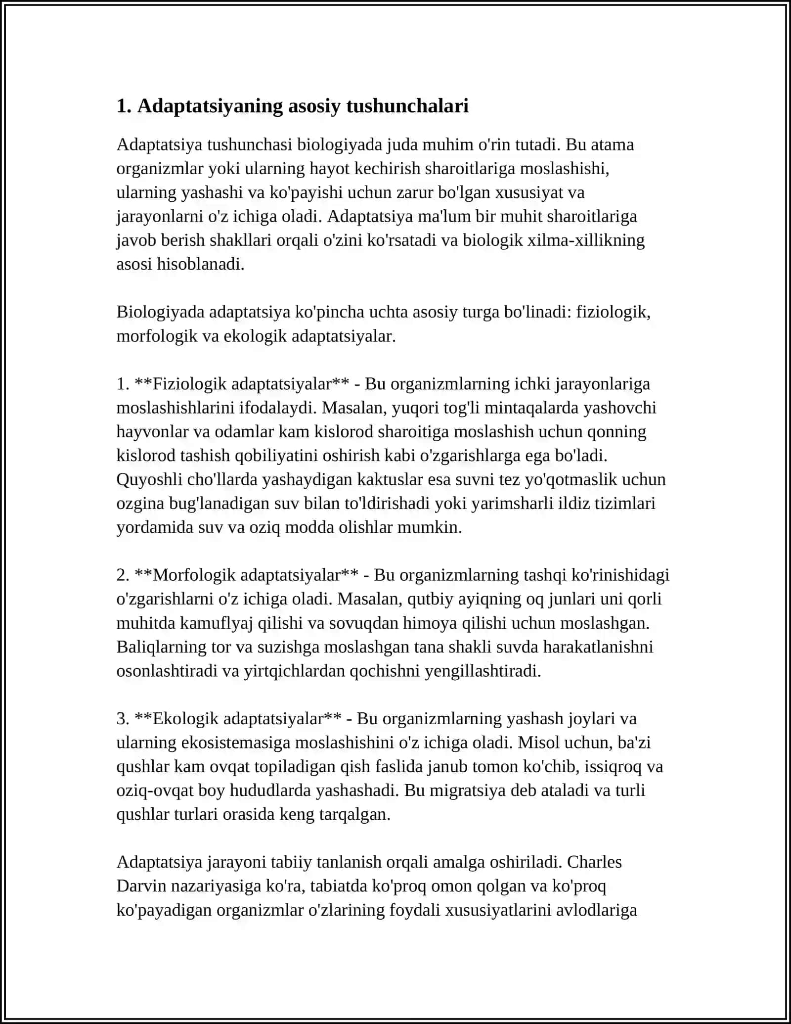 MUSTAQIL ISH Mavzu: ADAPTATSIYA 3