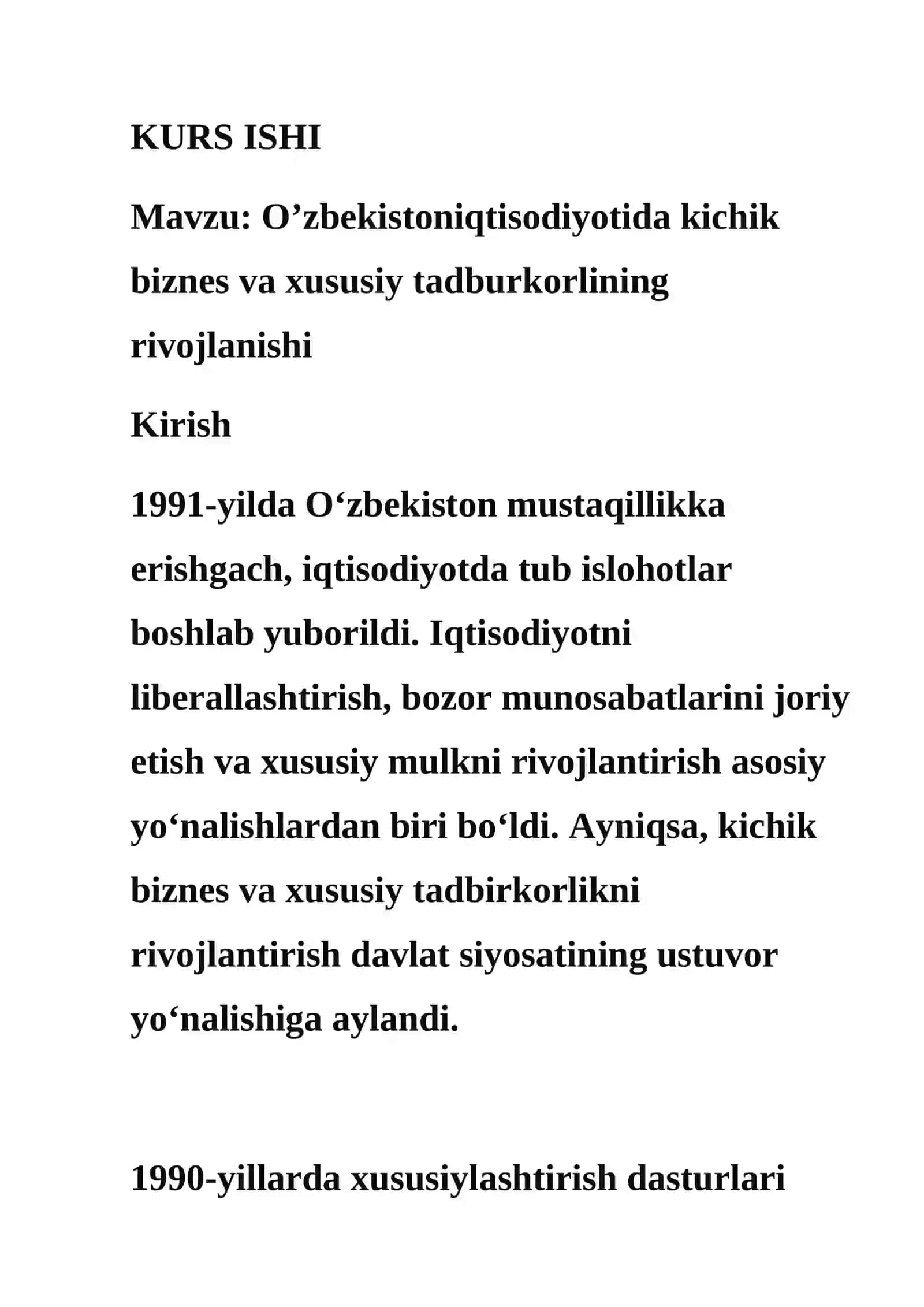 O’zbekistoniqtisodiyotida kichik biznes va xususiy tadburkorlining rivojlanishi 3