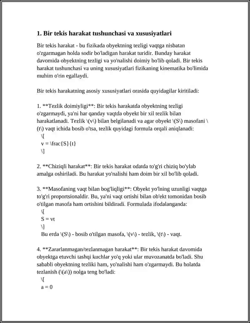 Bir tekis harakat tushunchasi va xususiyatlari 3