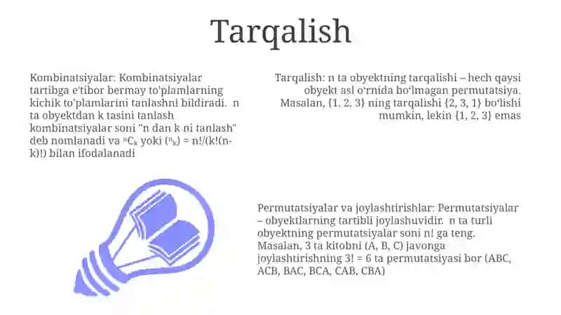 Permutatsiyalar, Tartiblar, Kombinatsiyalar 3