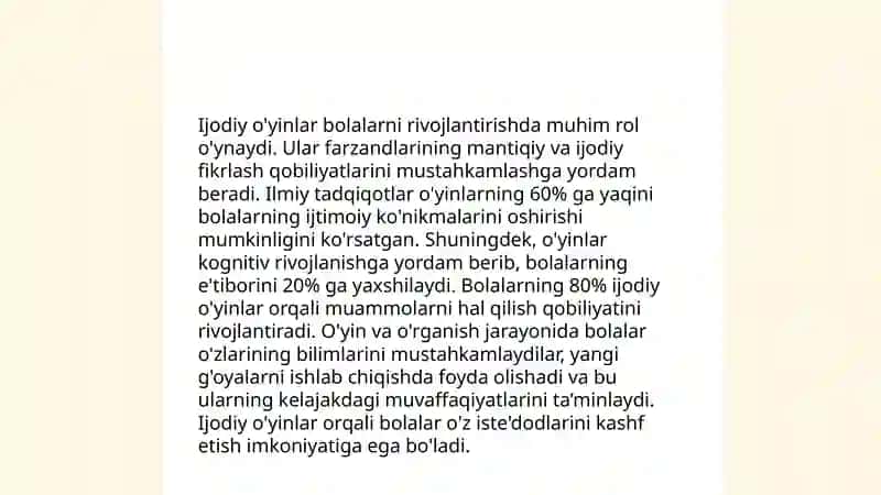 Ijodiy o'yinlar va ularning ahamiyati 3