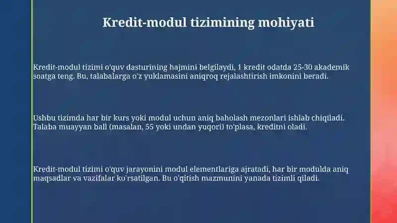 Kredit modul tizimining afzalliklari haqida 3