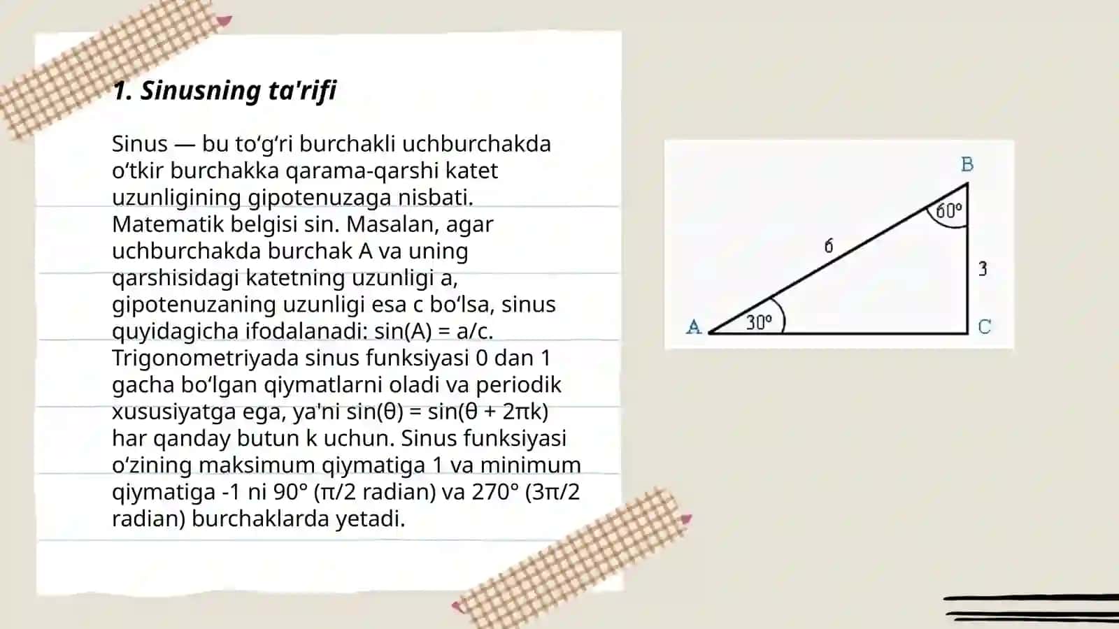 Oʻtkir burchakning sinusi kosinusi tangensi va kotangesi 3