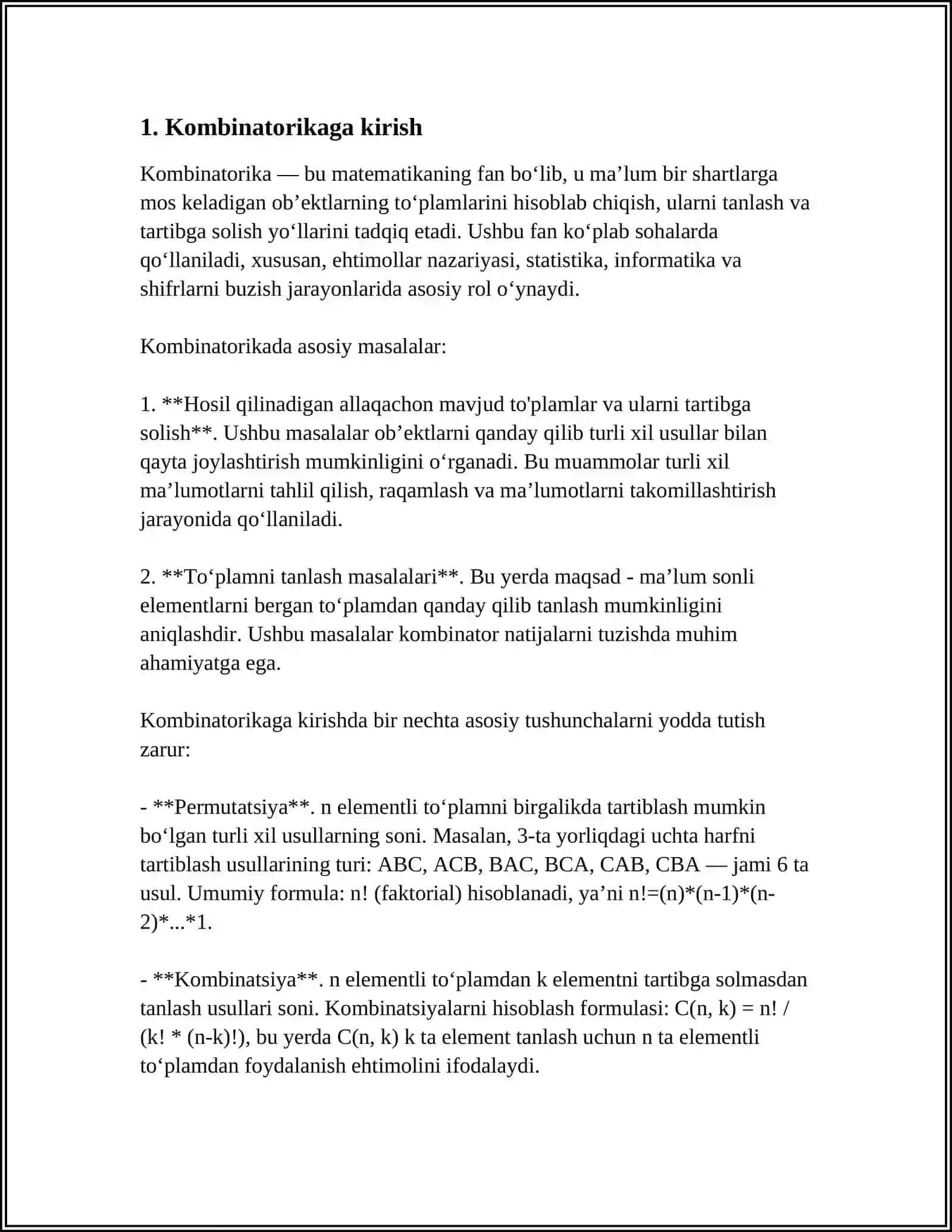 KOMBINATORIKA MASALALARI 3