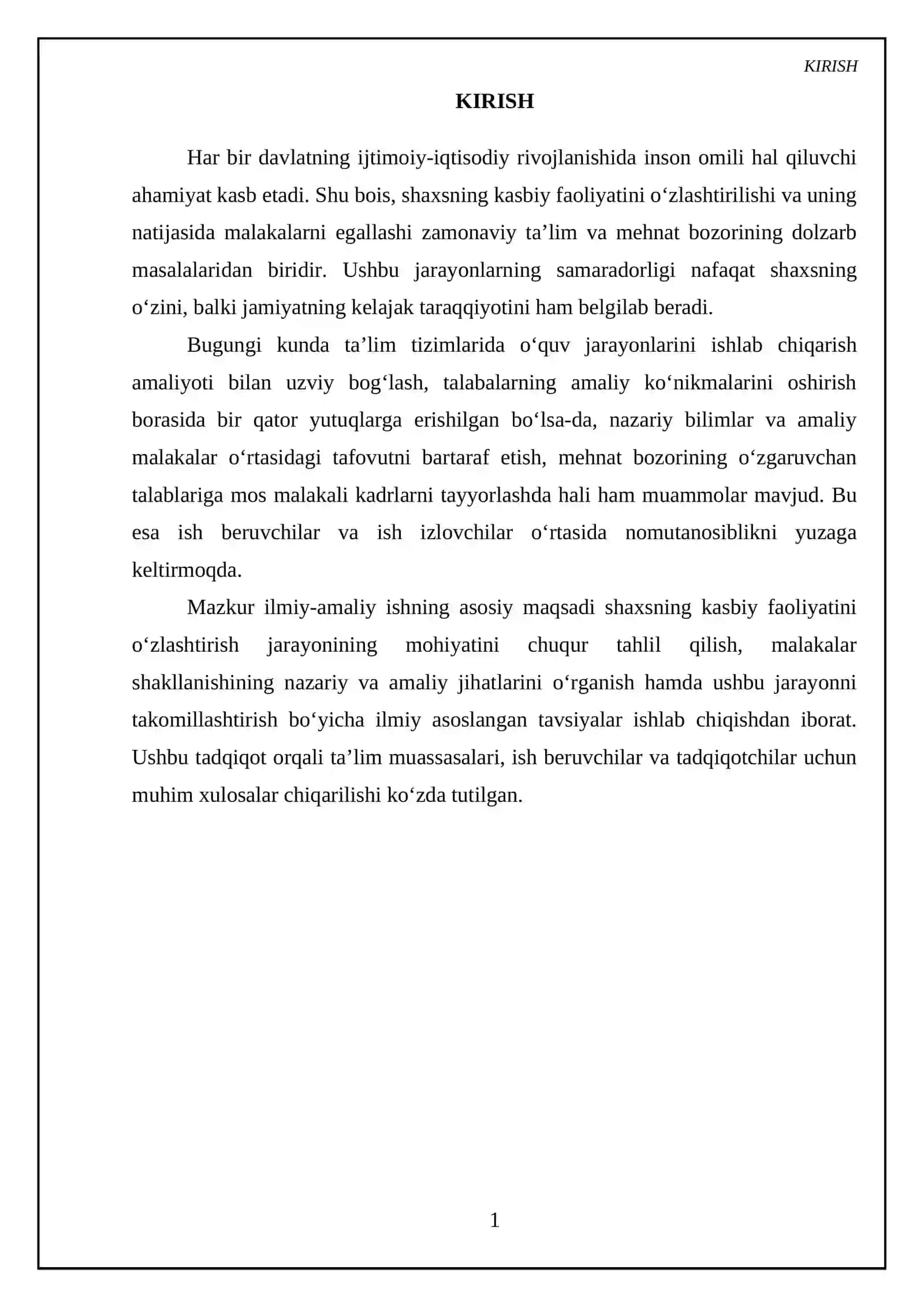 Faoliyatining oʻzlashtirilishi va malakalarni egalash 3