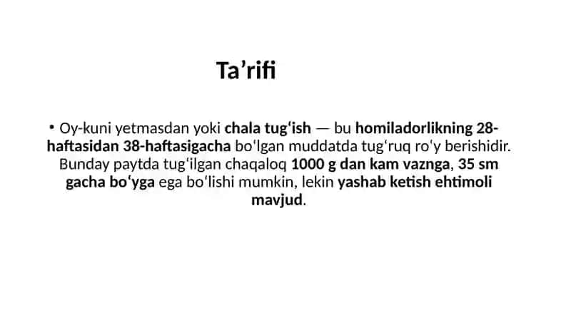 OY-KUNI YETMASDAN TUG‘ISH  MUDDATIDAN O‘TIB KETGAN HOMILADORLIK 3