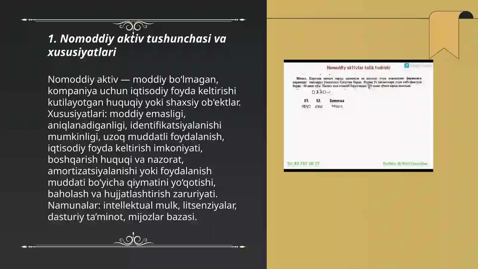 Nomoddiy aktivlarning harakatini hisobga olish 3