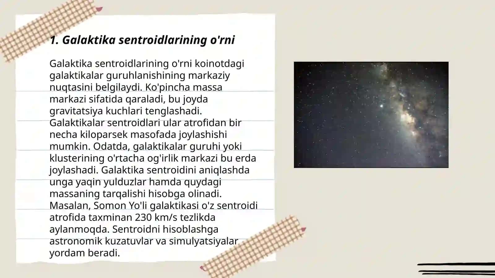 Galaktika astronomiyasi Sentroidlarning xarakati 3