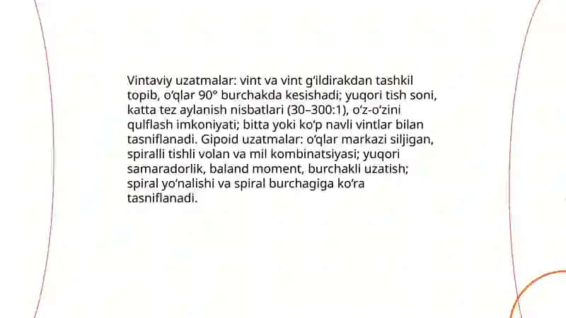 Vintaviy va Gipoid Uzatmalar 3