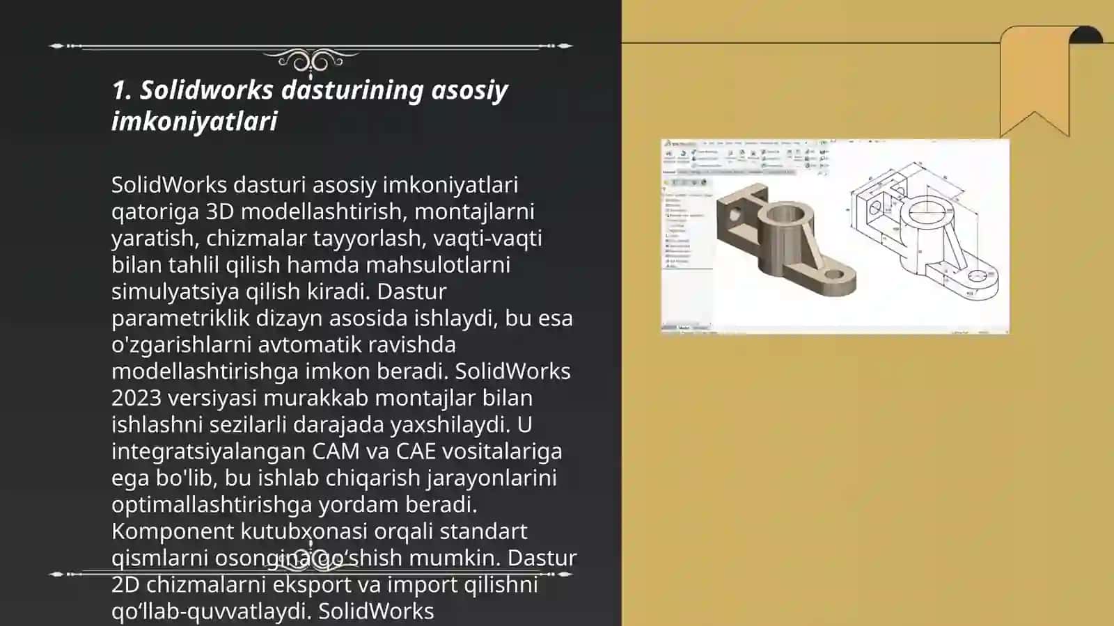 Solidworks dasturi Imkoniyatlari va tahlili 3