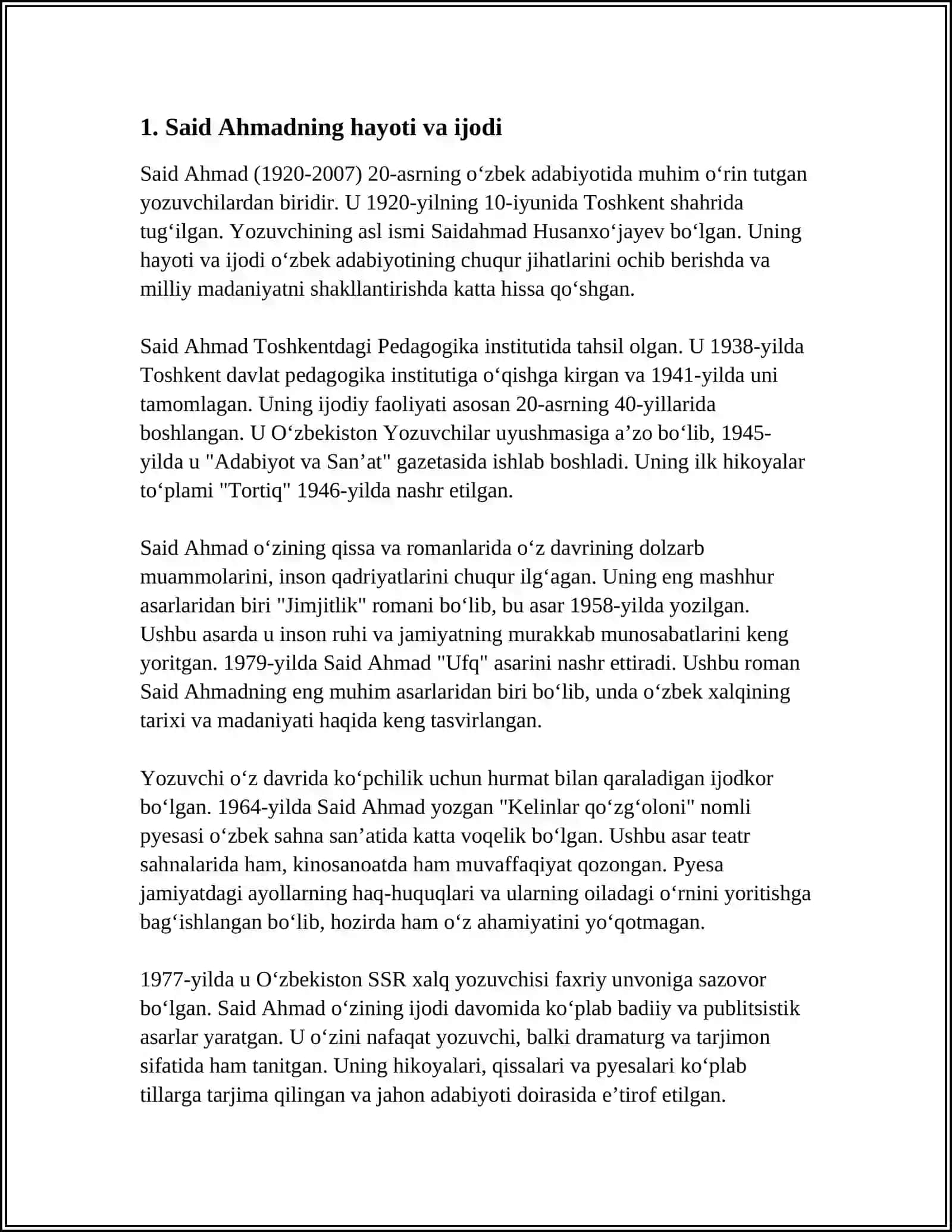 MUSTAQIL ISH Mavzu: SAID AHMADNING JIMJITLIK ROMANI 3