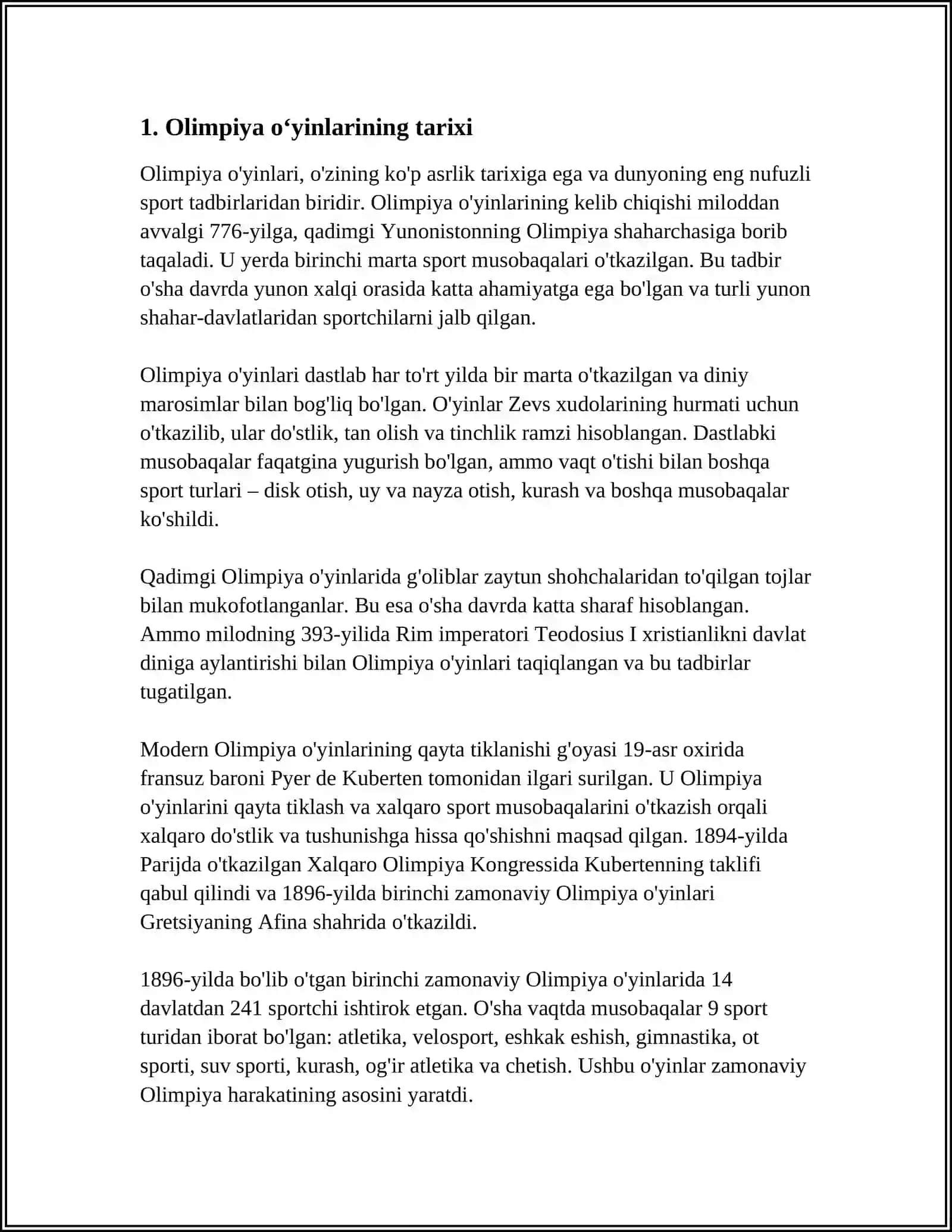 MUSTAQIL ISH Mavzu: OLIMPIYA ÕYINLARI 3