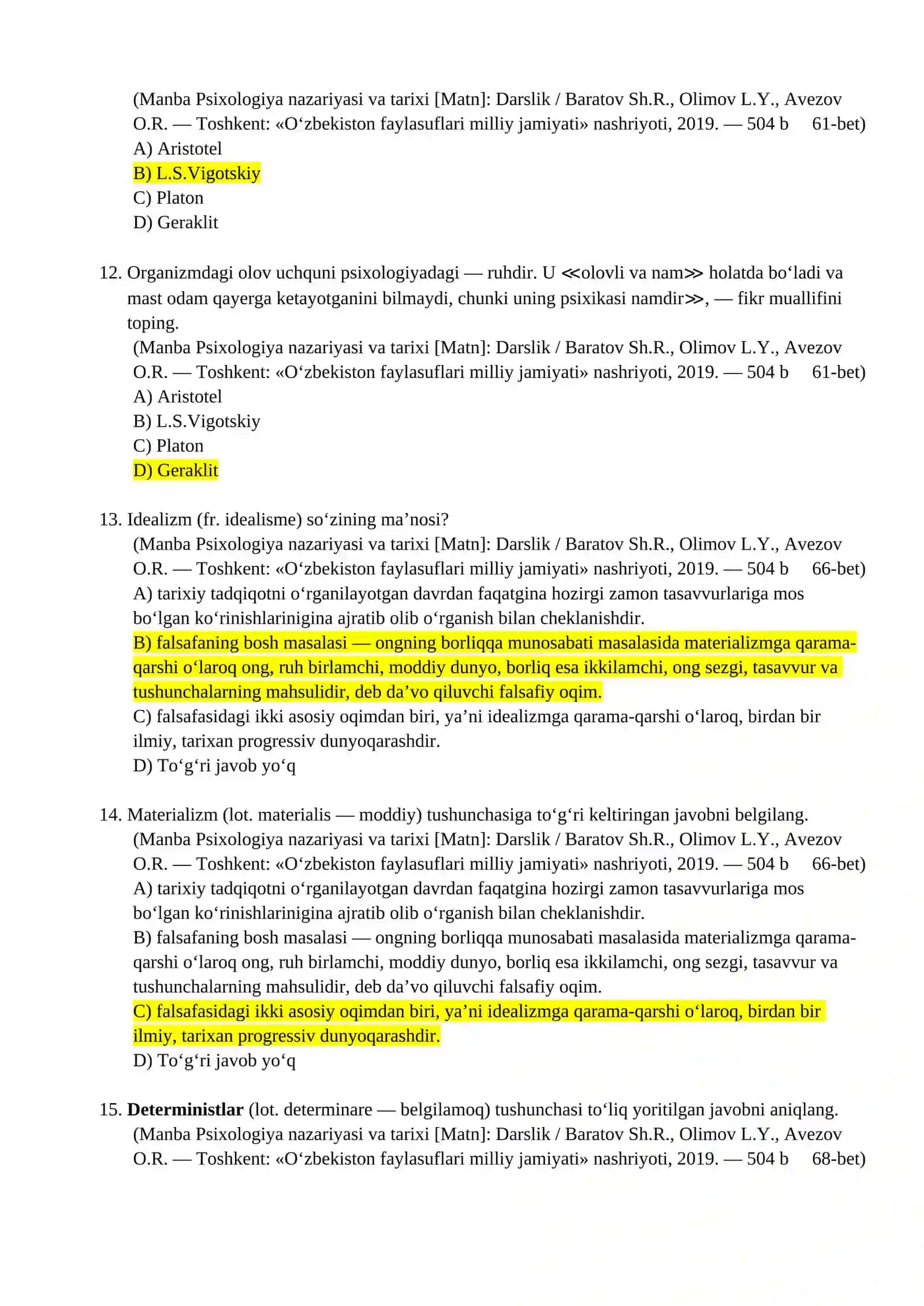 Psixologiya tarixi va nazariyasi 100 test 3