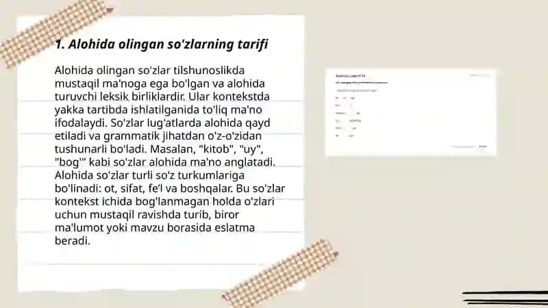 Alohida olingan so'zlar(Oraliqdagi so'zlar) 3