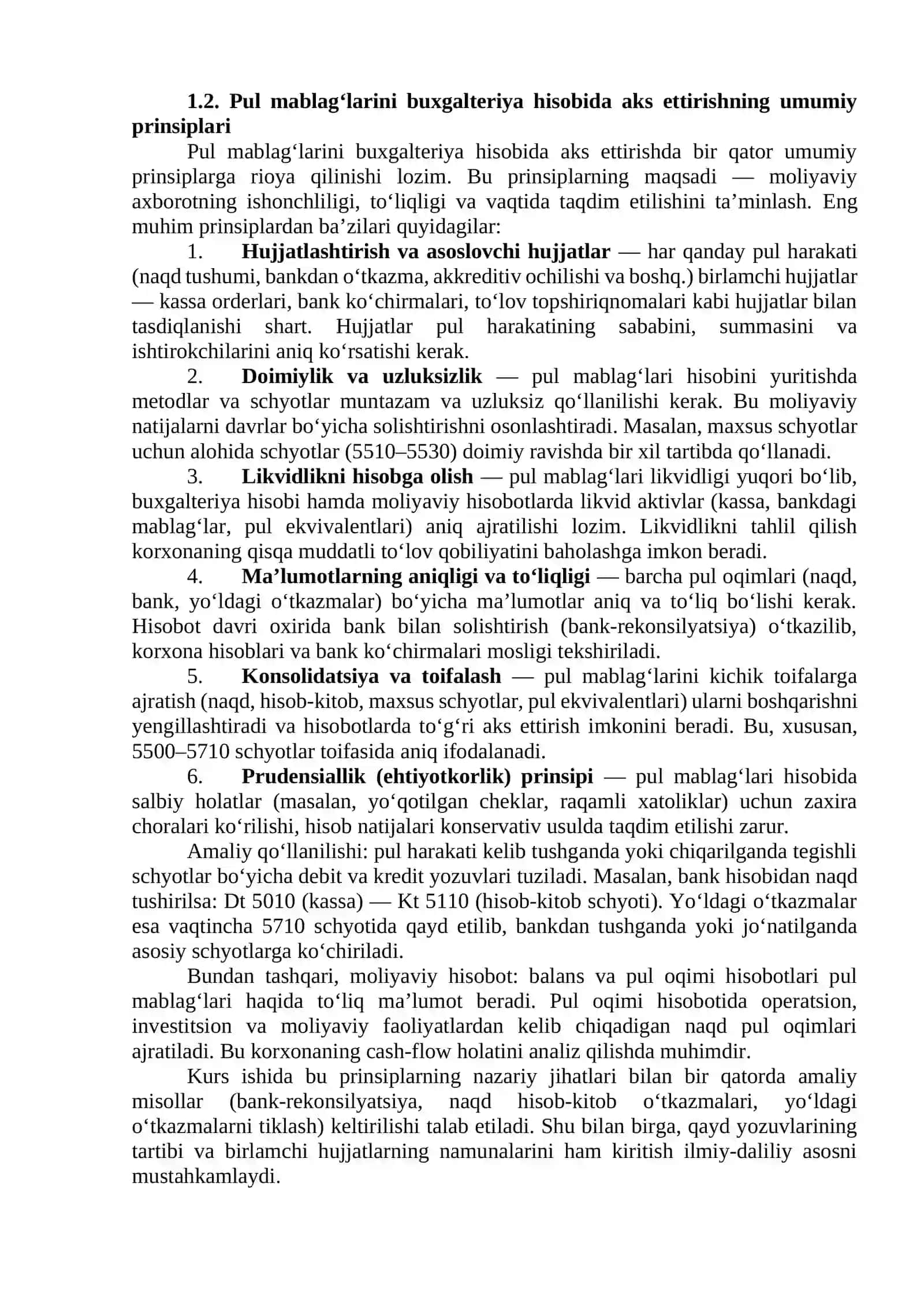 MAXSUS SCHYOTLAR, PUL EKVIVALENTLARI VA YO‘LDAGI O‘TKAZMALAR HISOBI 3