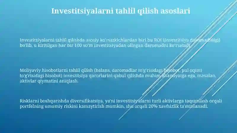 Investitsiyalar va investitsion faoliyat tahlili 3