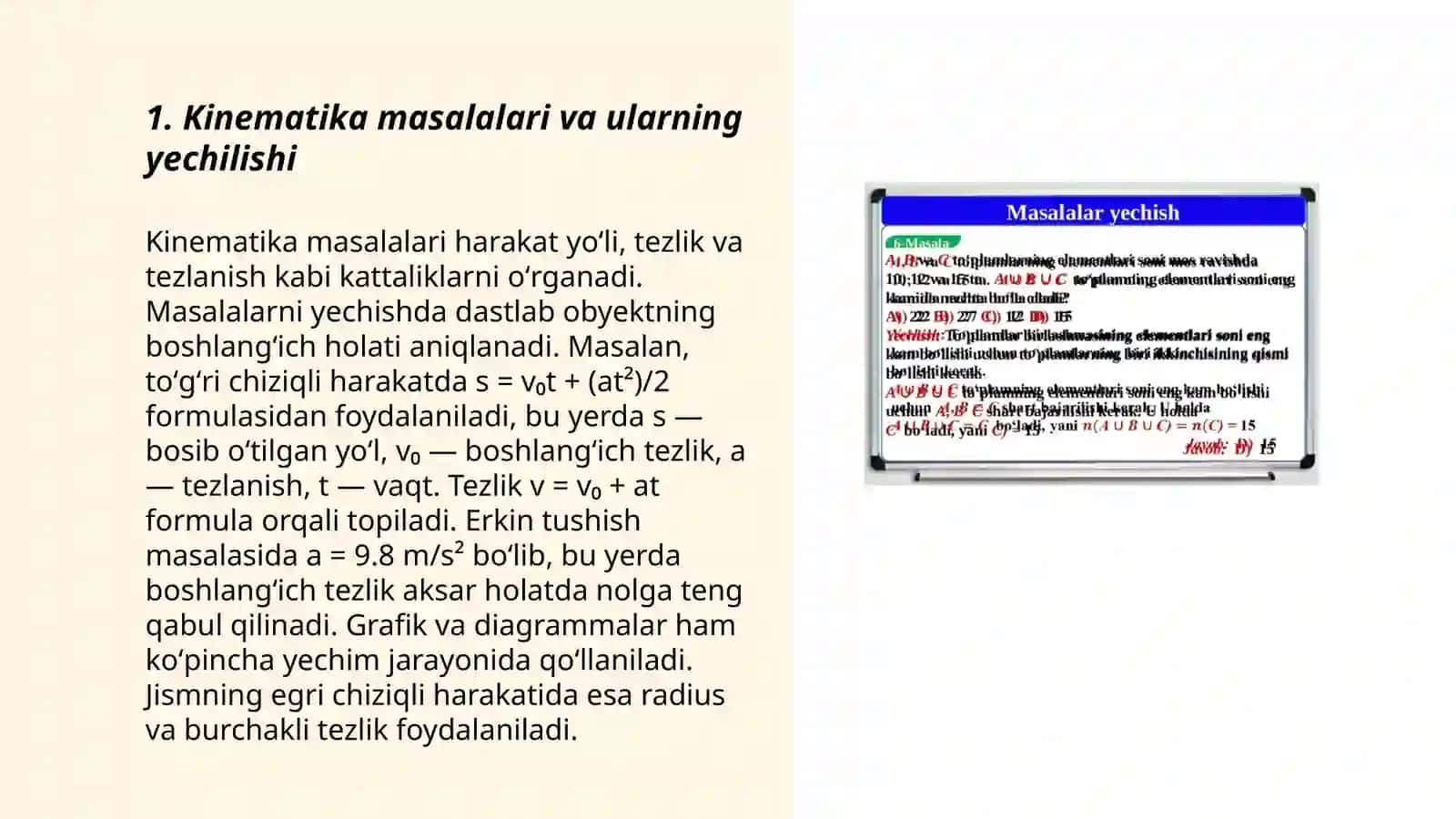 Kinematika masalalari va ularning yechilishi 3