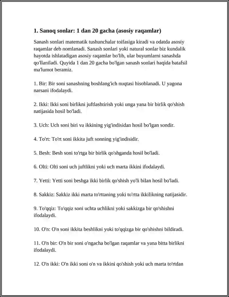 LOTIN TILIDA TARTIB VA SANOQ SONLAR 3