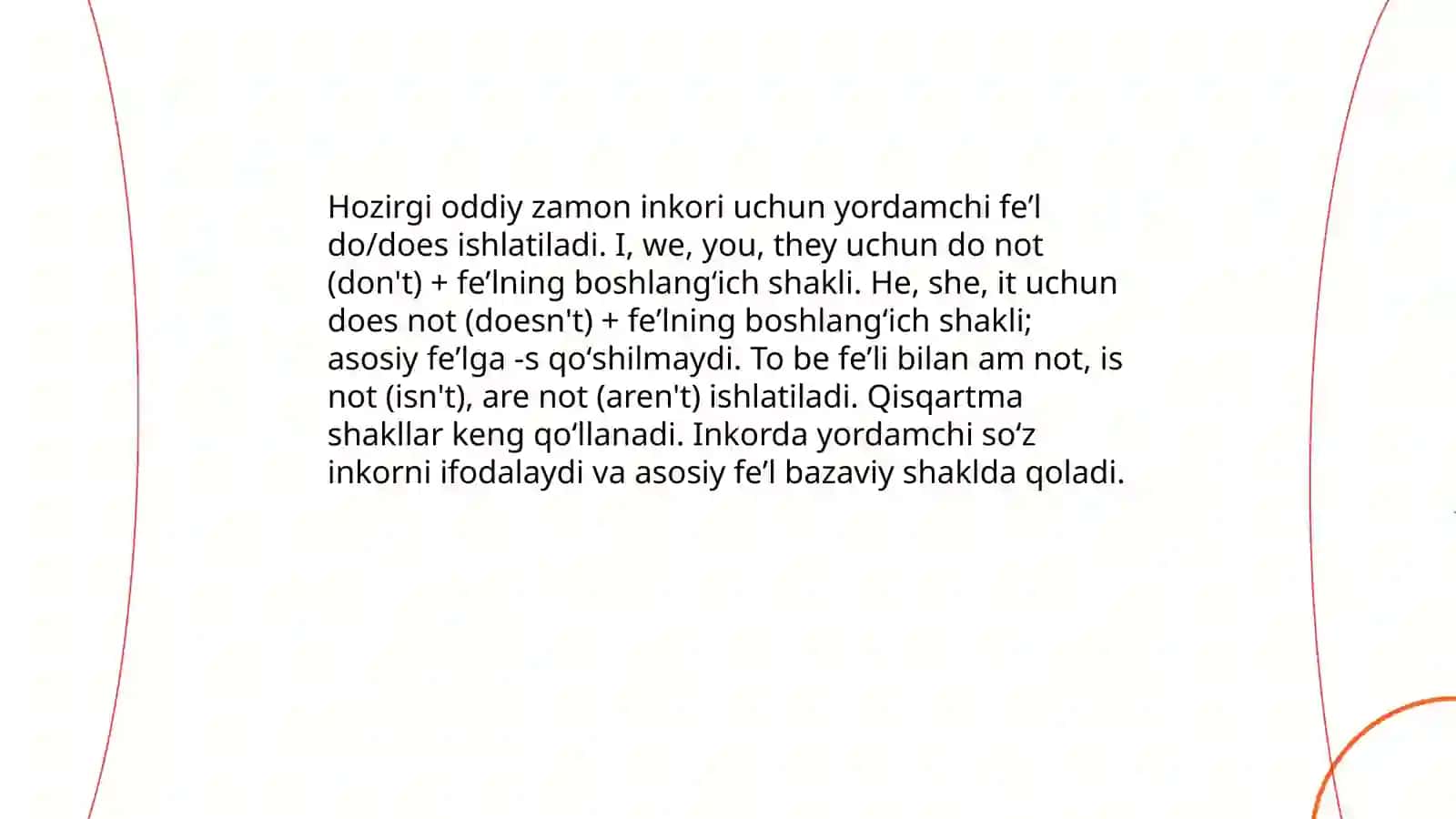 Hozirgi oddiy zamon inkori — umumiy qoidalar 3