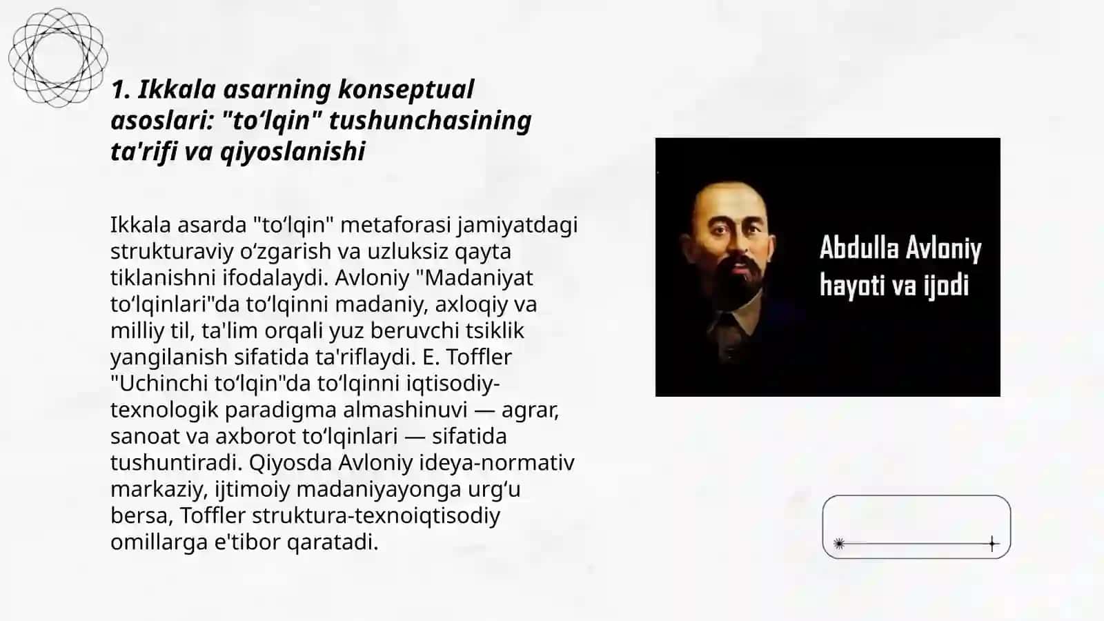 Avloniyning "Madaniyat toʻlqinlari" maqolasi va E.Tofflerning " Uchinchi toʻlqin" 3