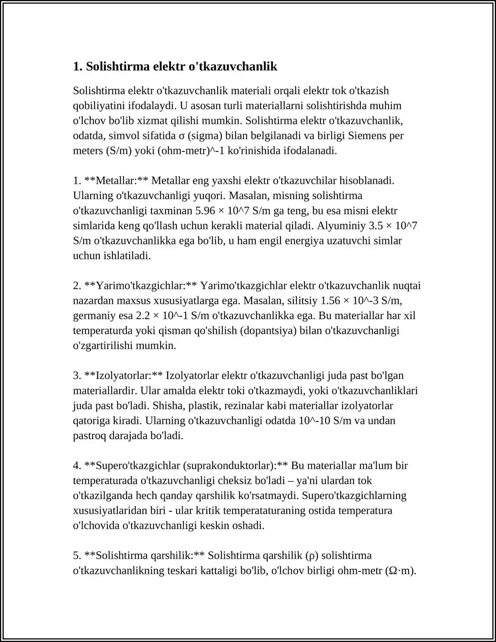 Metallar elektr o'tkazuvchanligi 3