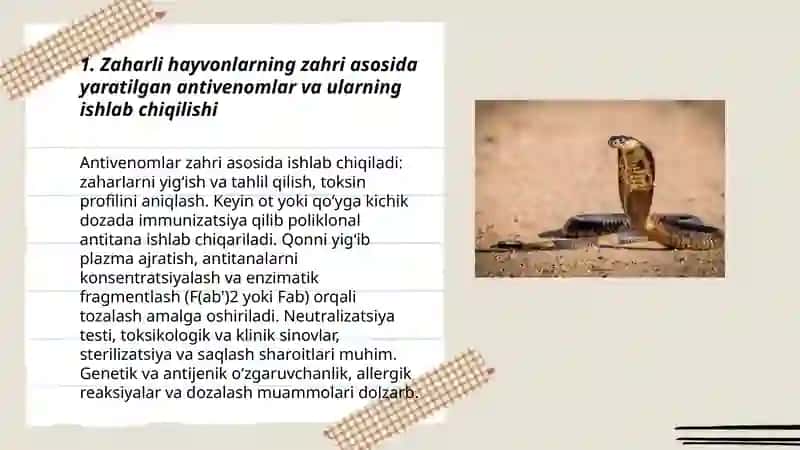 Zaharli hayvonlarning tibbiyotdagi ahamiyati 3