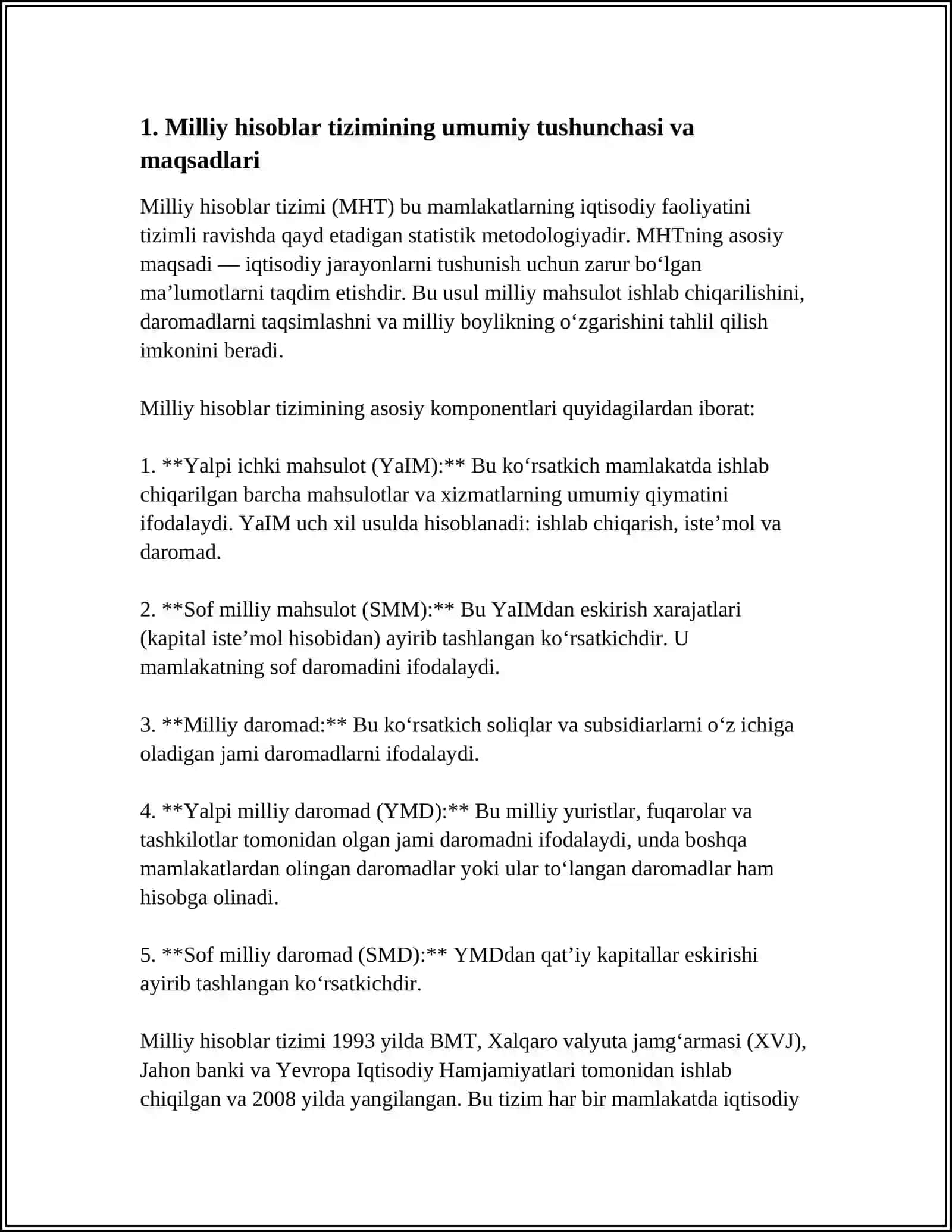 O'ZBEKISTON MILLIY HISOBLAR TIZIMI – IQTISODIY STATISTIKANING USLUBIY NEGIZI 3