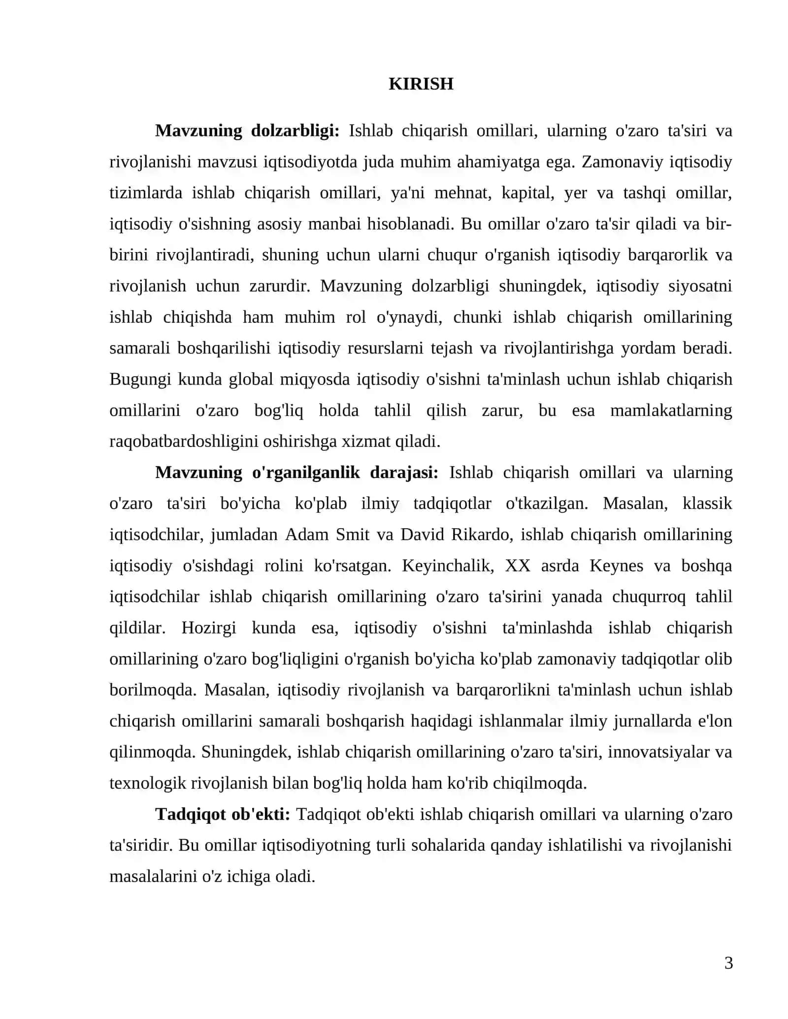 Ishlab chiqarish omillari, va ularning oʻzaro taʼsiri va rivojlanishi 3