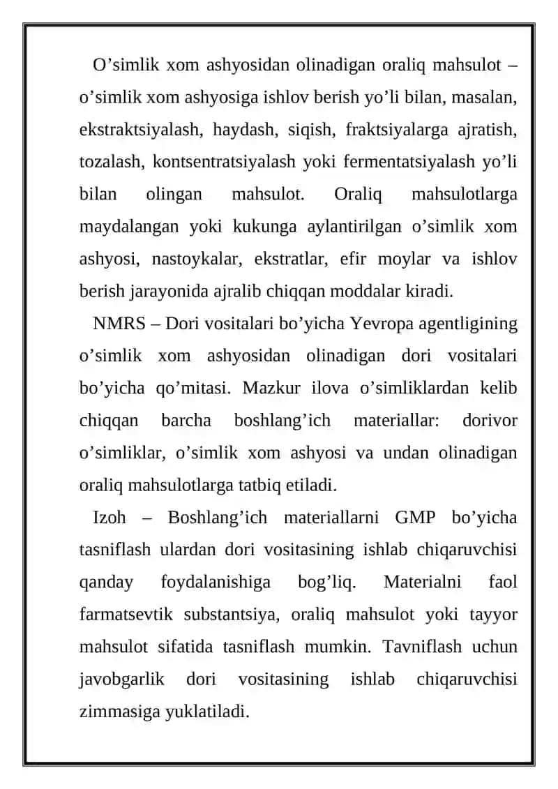 O’simlik xom ashyosidan dori vositasi 3
