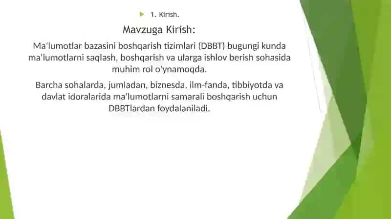 Ma’lumotlar bazasini boshqarish tizimlari 3