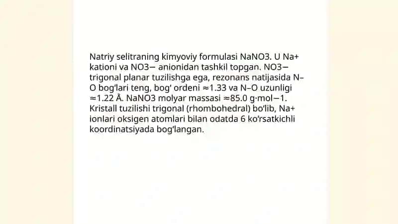 Natriy selitra olinishi xossalari va ahamiyati 3