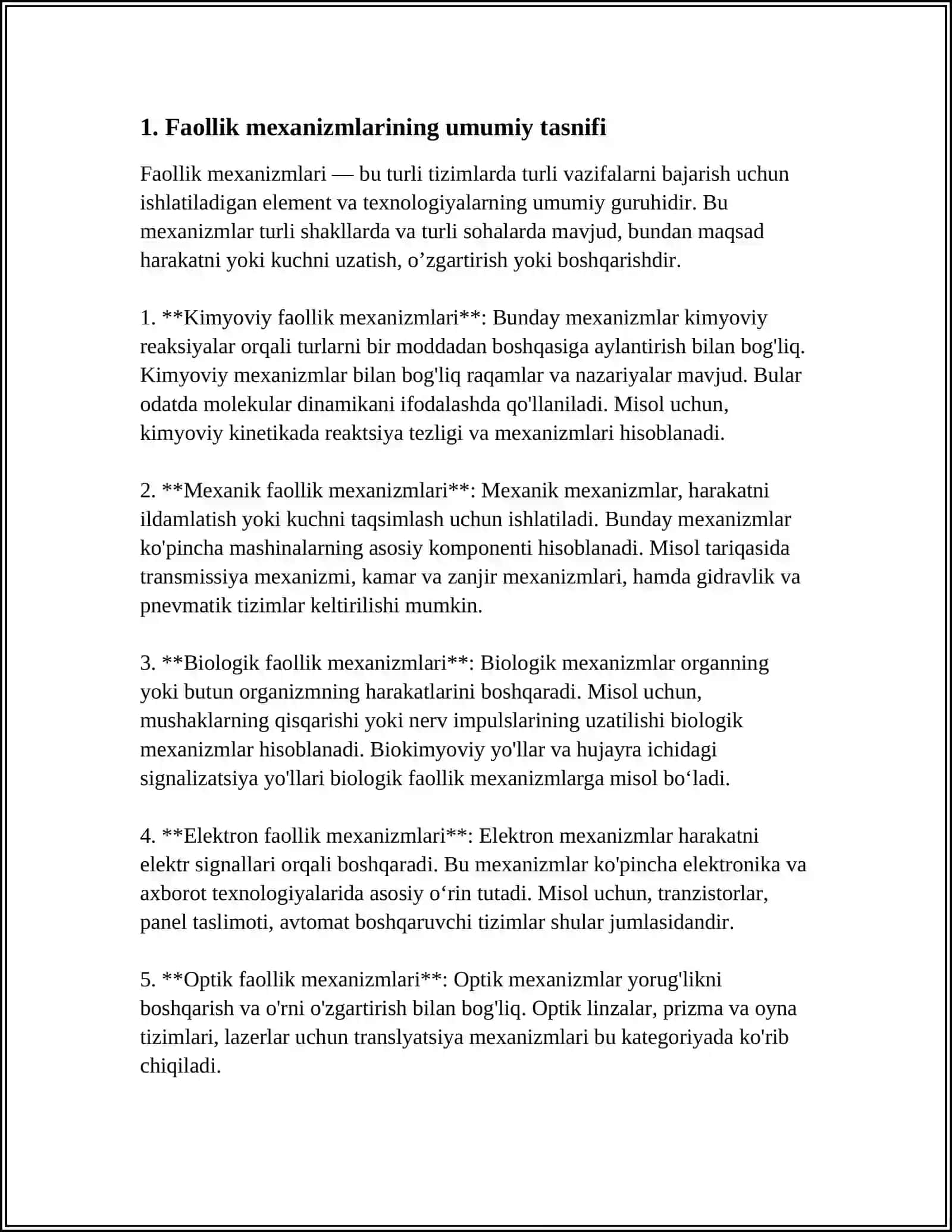 FAOLLIK MEXANIZMLARINING TASNIFI 3