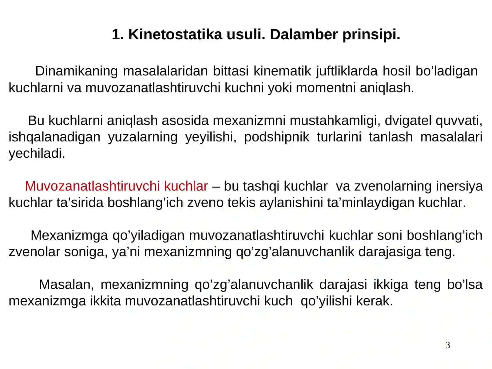 Mexanizmlarning kinetostatikasi 3
