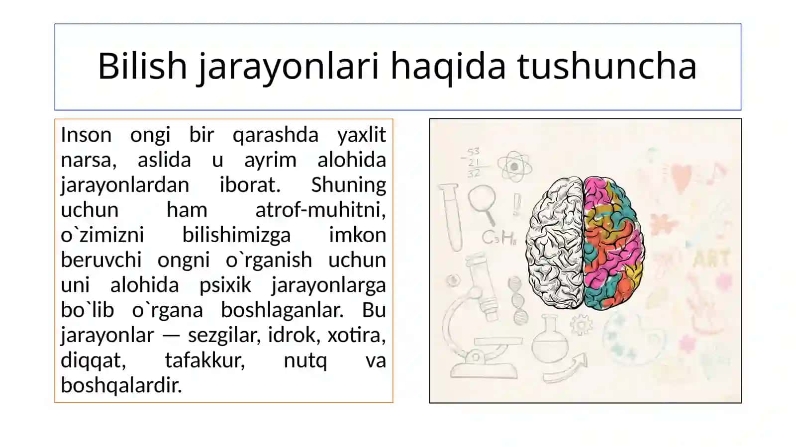 Bilish jarayonlari. Sezgi psixologik mohiyati 3