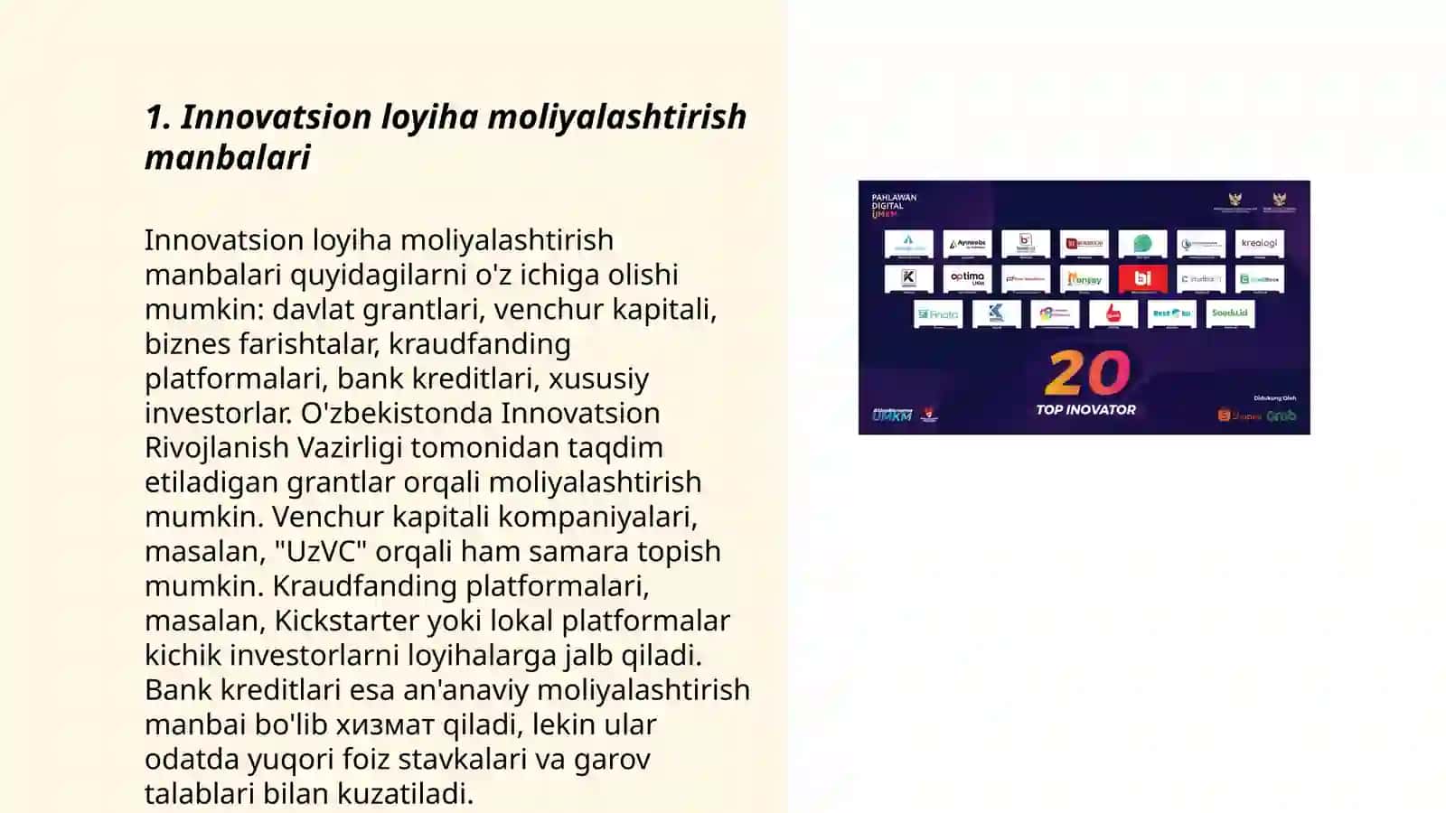 Innovatsion loyiha moliyalashtirish manbalari 3