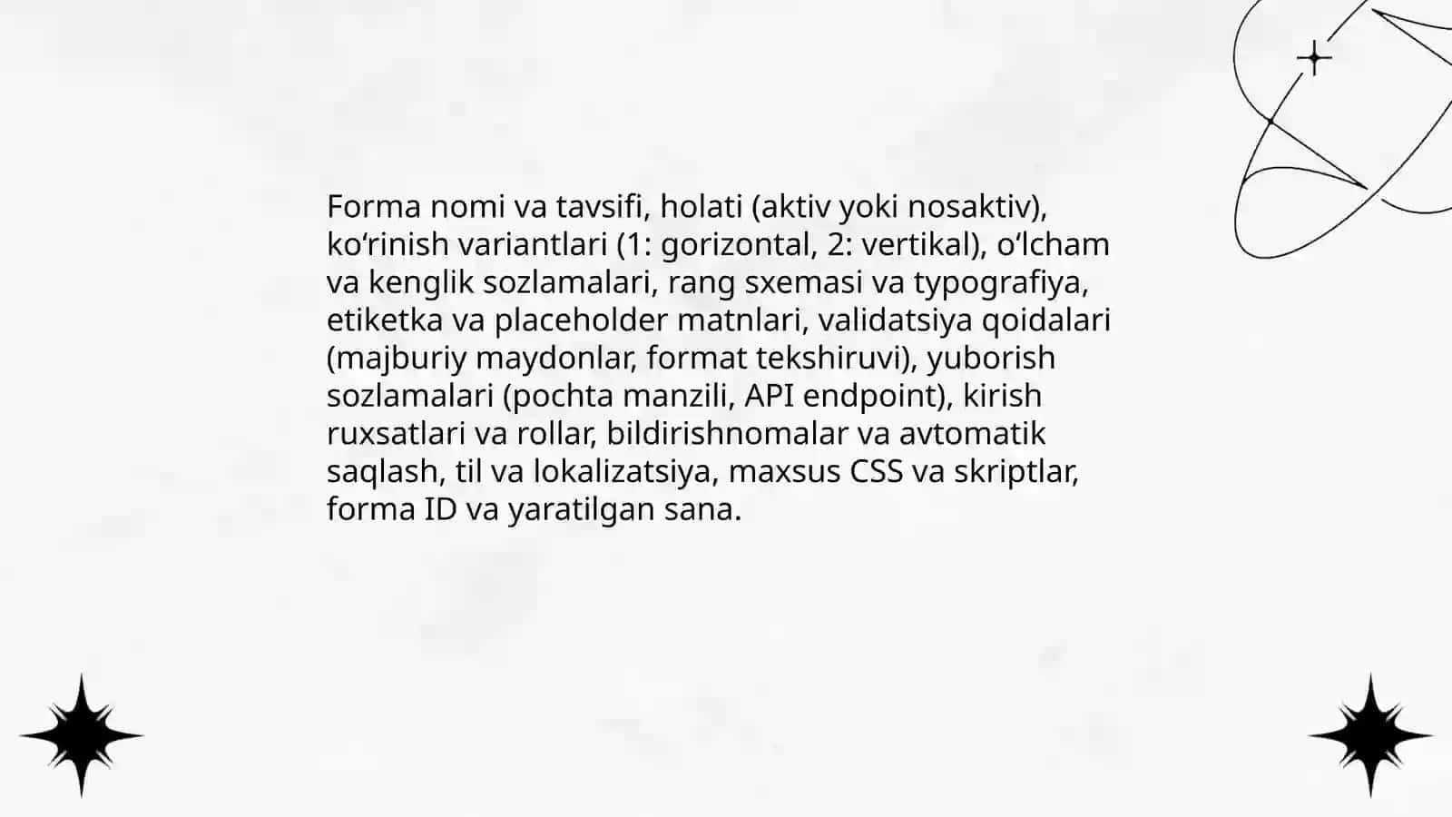 Forma va uning maydonlari sozlamalari 3