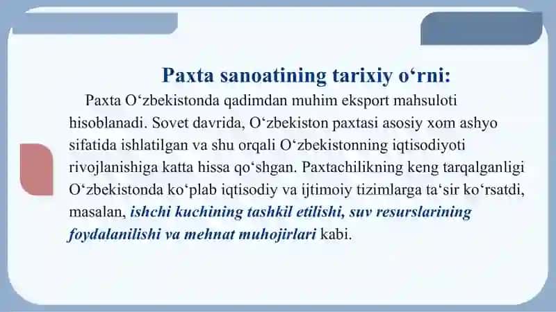 Paxta sanoati SWOT tahlili. 3
