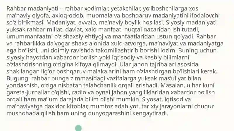 RAHBAR ISHIDA BOSHQARUV ETIKASI VA MADANIYATI 3