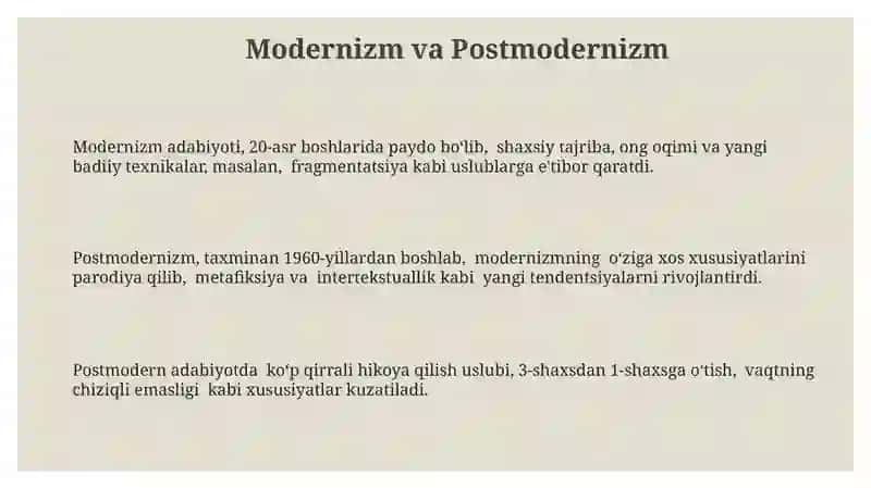 Modernizm va Postmodernizm 3