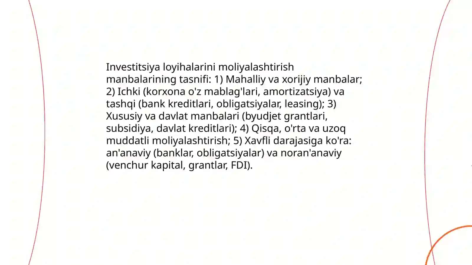 Investitsiya loyihalarini moliyalashtirish manbalari 3